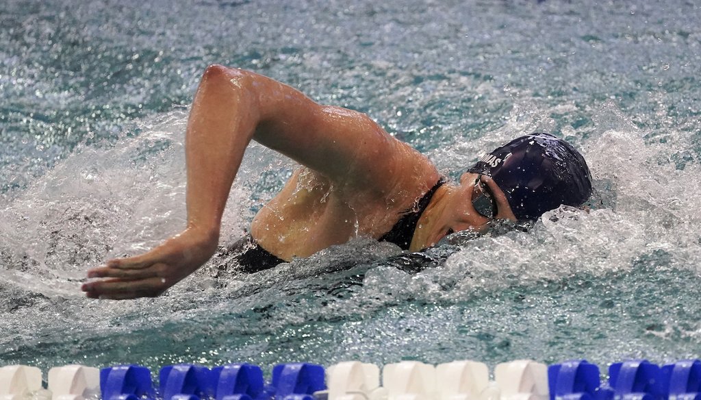 Pennsylvania's Lia Thomas competes in the 200 freestyle finals at the NCAA Swimming and Diving Championships on March 18, 2022, at Georgia Tech in Atlanta. (AP)