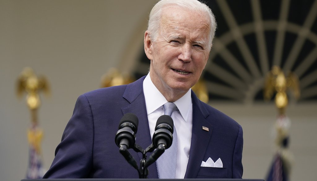 President Joe Biden speaks in the Rose Garden of the White House in Washington on April 11, 2022. (AP)