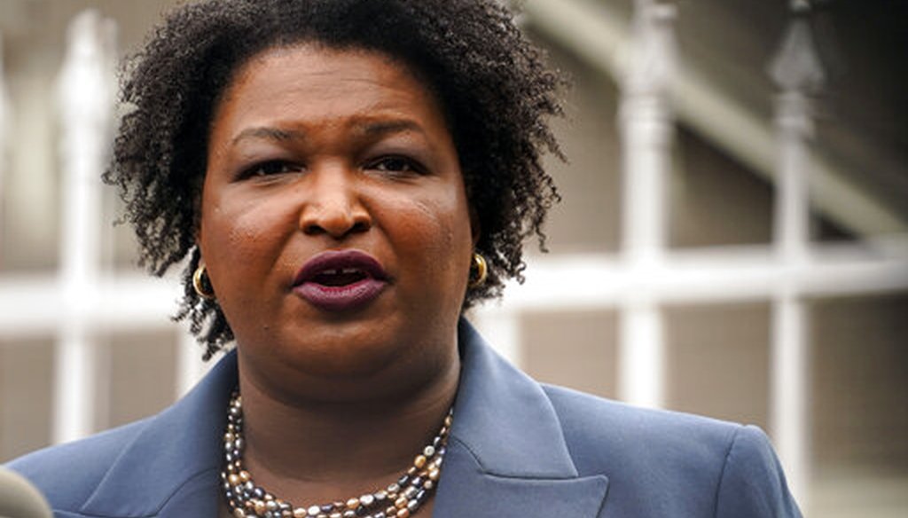 Georgia Democratic gubernatorial candidate Stacey Abrams talks to the media on May 24, 2022, in Atlanta. (AP)