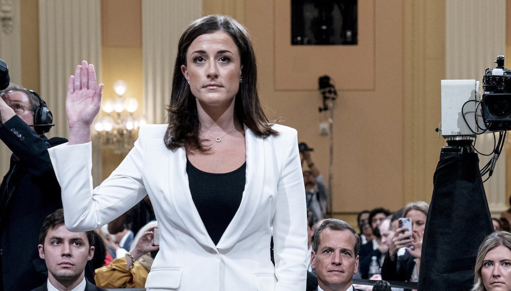 Cassidy Hutchinson, former aide to Trump White House chief of staff Mark Meadows, is sworn in to testify as the House select committee investigating the Jan. 6 attack on the U.S. Capitol holds a hearing in Washington on June 28, 2022. (AP)