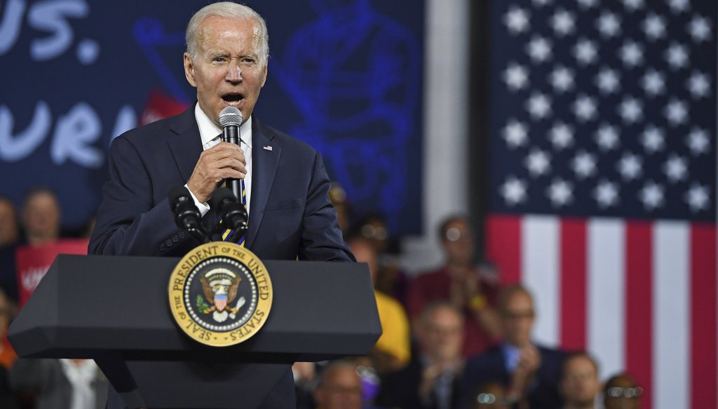 President Joe Biden speaks at Max S. Hayes Hight School in Cleveland on July 6, 2022. (AP)