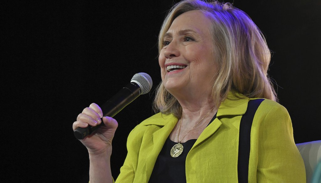 Hillary Clinton attends the 'Here's to the Ladies Panel: Hillary Rodham Clinton' at BroadwayCon at the Manhattan Center on July 8, 2022 in New York. (AP)