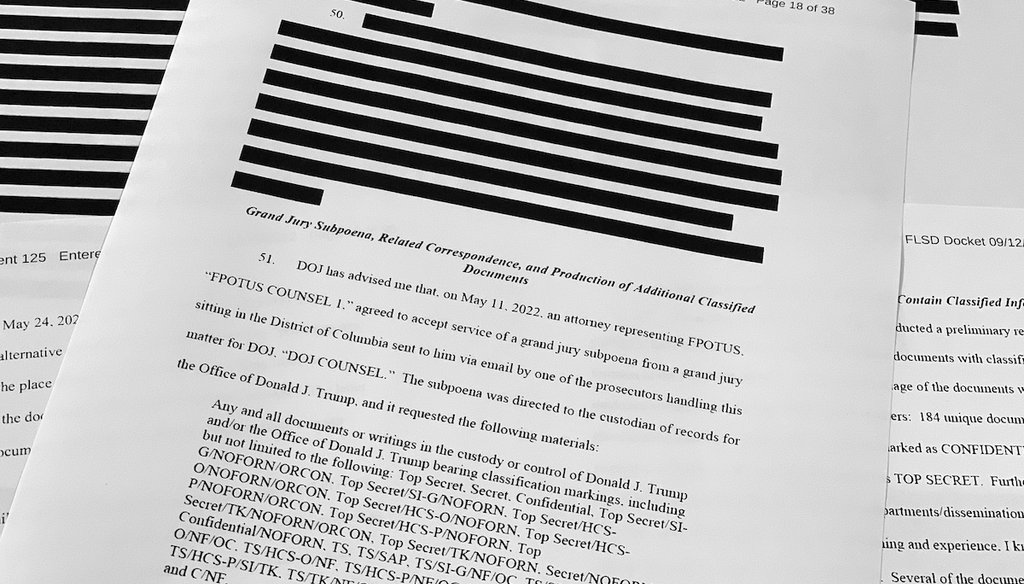 Pages from the FBI affidavit laying out the basis for a search warrant for former President Donald Trump's Mar-a-Lago estate. (AP)