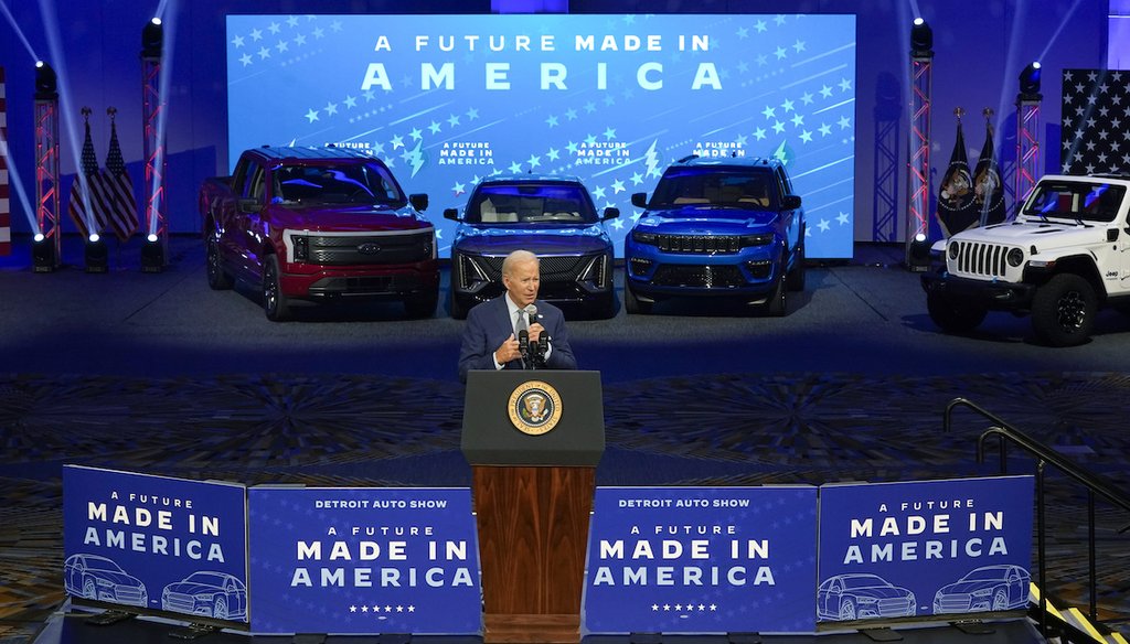 President Joe Biden speaks at the North American International Auto Show in Detroit on Sept. 14, 2022. (AP)
