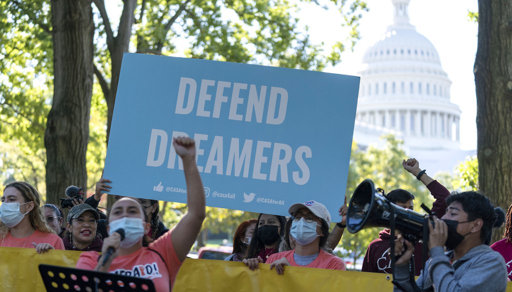 People rally outside the Capitol in support of the Deferred Action for Childhood Arrivals (DACA), during a demonstration on Capitol Hill Oct. 6, 2022. (AP)