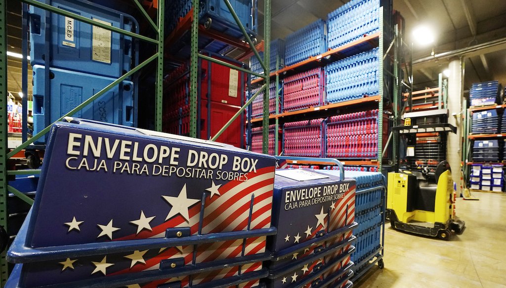 The warehouse at the Maricopa County Elections Department stores all the equipment and signage for all the voting precincts in Phoenix, Sept. 8, 2022. (AP)