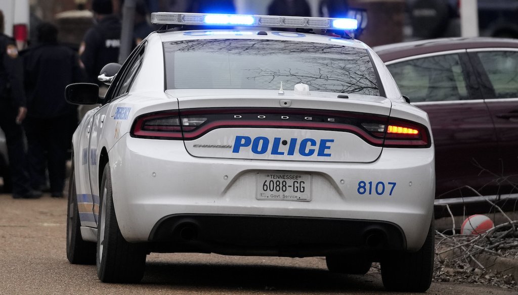 A Memphis police car is part of a response to a crime scene in Memphis, Tenn., Jan. 24, 2023. (AP)