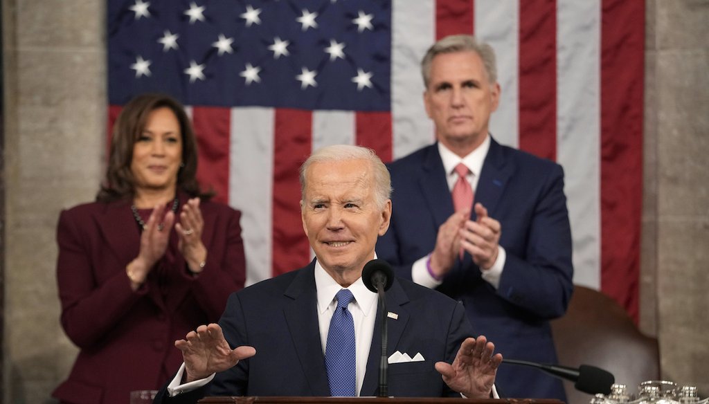 El Presidente Joe Biden durante el discurso sobre el Estado de la Unión frente al congreso el 7 de febrero de 2023. (AP)