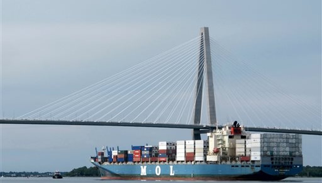 A container ship moves toward the docks in Charleston, S.C. (AP)