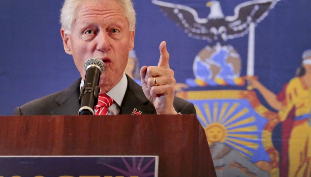 Former President Bill Clinton speaks to healthcare union members, while campaigning for his wife, Democratic presidential candidate Hillary Clinton, Thursday March 31, 2016, in New York. (AP Photo/Bebeto Matthews)
