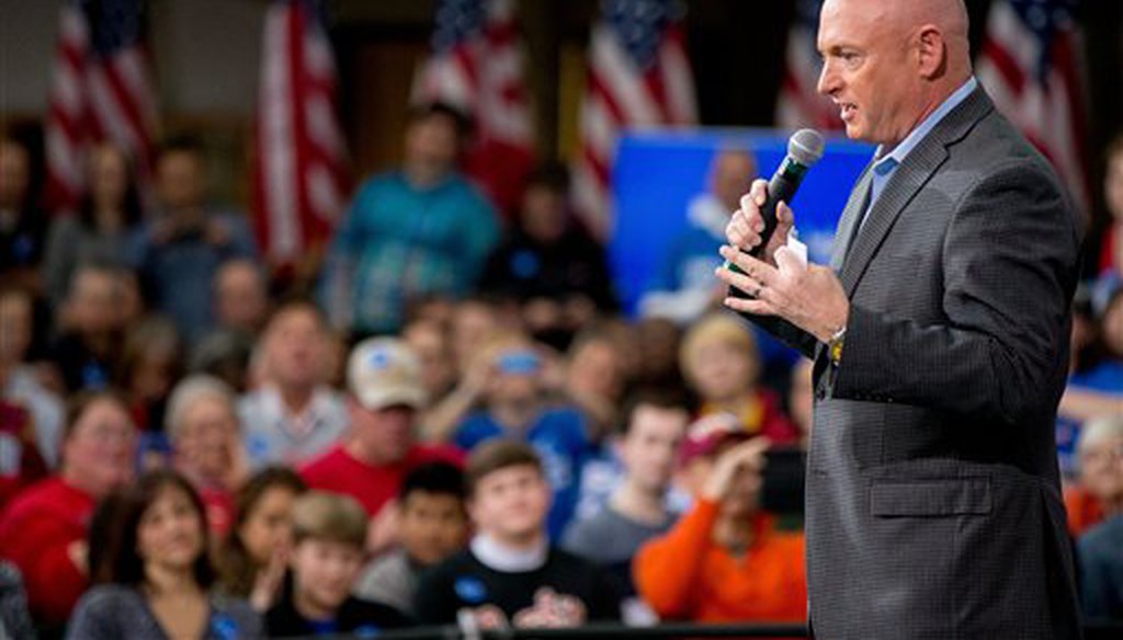 Astronaut Mark Kelly speaks during a rally for Democratic presidential candidate Hillary Clinton at Iowa State University in Ames, Iowa, Jan. 30, 2016. (AP/Andrew Harnik)