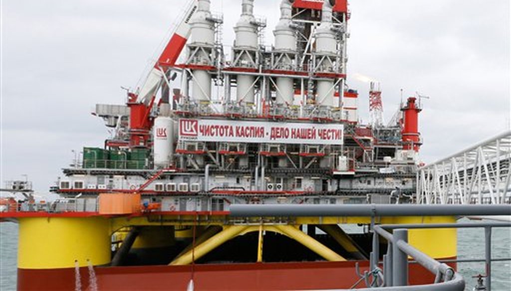 A Lukoil oil platform in the Caspian Sea, about about 800 miles south of Moscow. (AP)