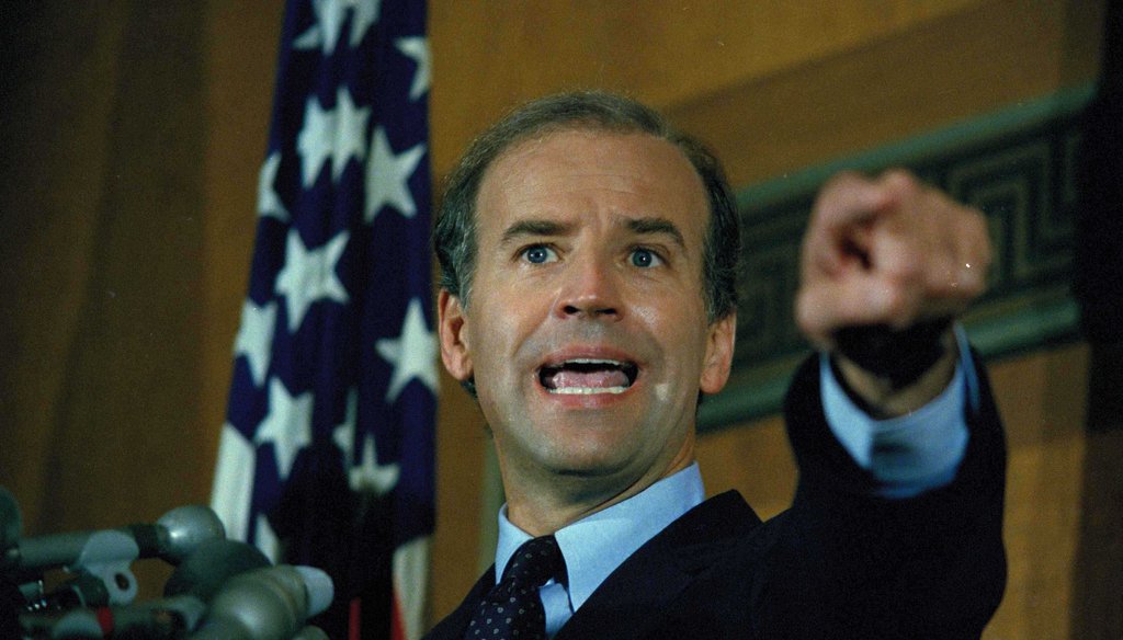 Sen. Joe Biden (D-Del.) gestures at a news conference on Capitol Hill, Sept. 17, 1987. (AP)