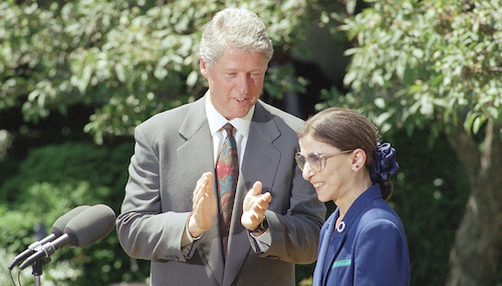 President Bill Clinton applauds as Judge Ruth Bader Ginsburg prepares to speak in the Rose Garden of the White House, June 15, 1993 after the president announced he would nominate Ginsburg to the Supreme Court. (AP)
