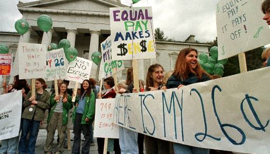 A rally on National Equal Pay Day in Montpelier, Vt. (AP)