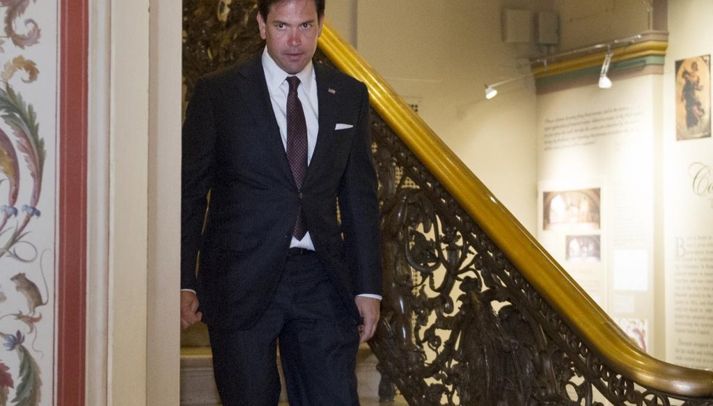 Sen. Marco Rubio, R-Fla., leaves the Senate after attending a special session to extend surveillance programs, in Washington, Sunday, May 31, 2015. (AP)