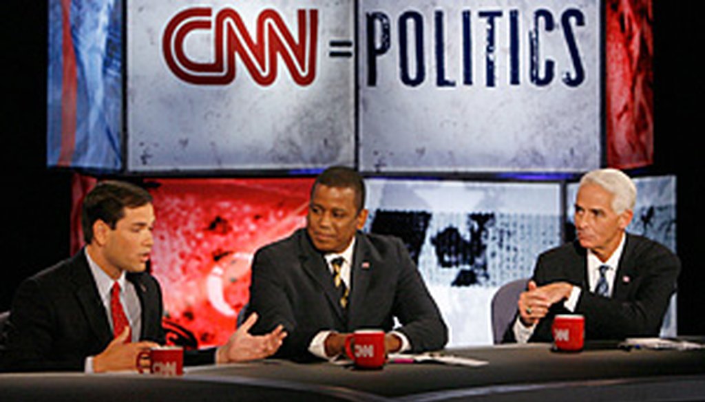 Marco Rubio, Kendrick Meek and Charlie Crist all came out swinging at the CNN/St. Petersburg Times debate held on Oct. 24, 2010.