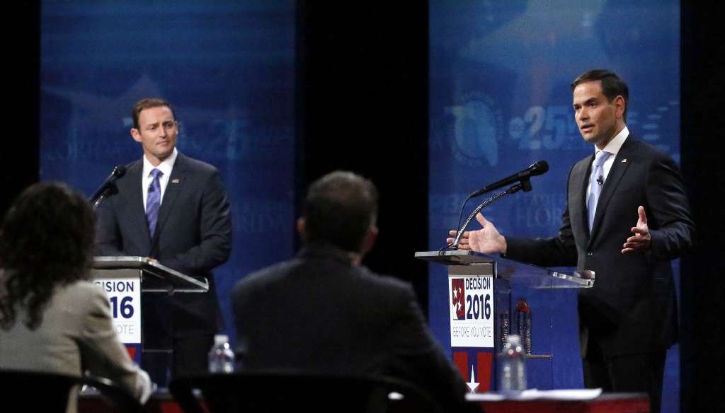 U.S. Rep. Patrick Murphy and U.S. Sen. Marco Rubio debate at Broward College in Davie on Oct. 26, 2016. (AP photo)