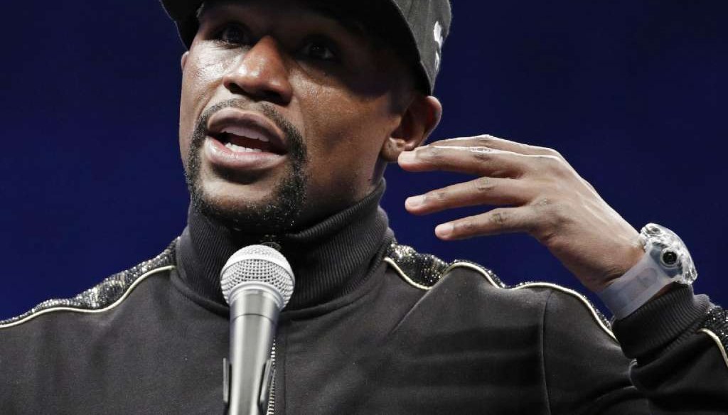 Floyd Mayweather Jr. speaks at a news conference on Aug. 27, 2017, after defeating Conor McGregor in a super welterweight boxing match in Las Vegas. (AP photo)