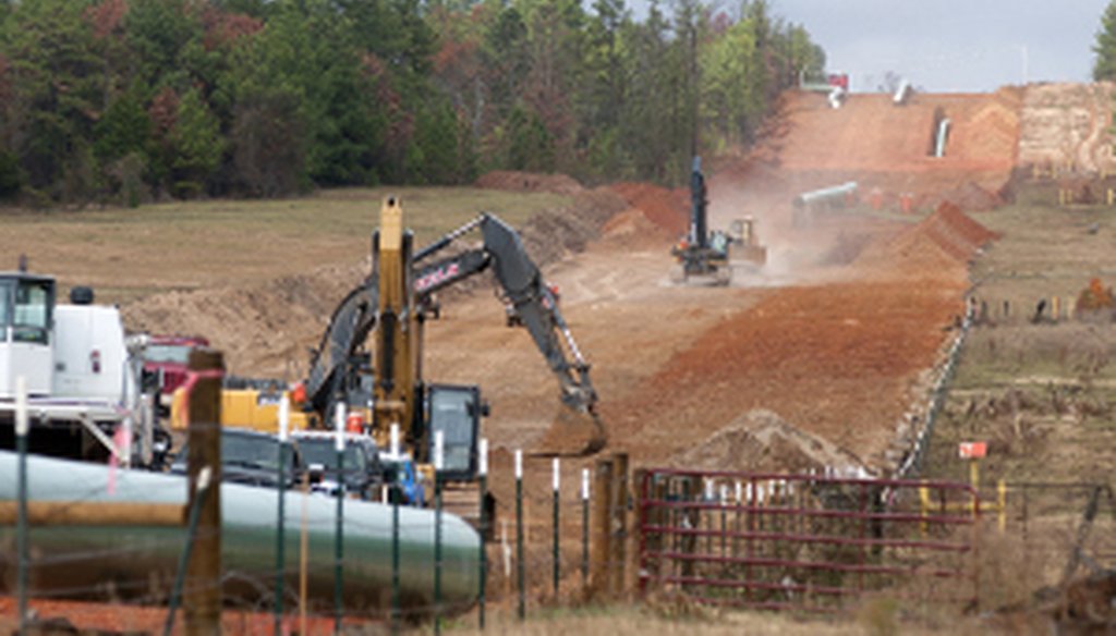 In this Dec. 3, 2012, file photo, crews work on construction of the TransCanada Keystone XL Pipeline near County Road 363 and County Road 357, east of Winona, Texas. Credit: Associated Press