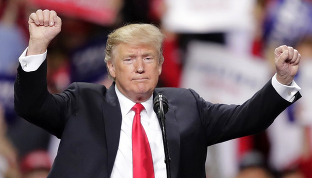 President Donald Trump speaks during a Make America Great Again rally April 27, 2019, in Green Bay, Wis. (Associated Press).