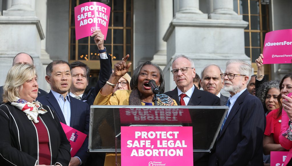 New York State Senate Majority Leader Andrea Stewart-Cousins speaks at a Planned Parenthood rally in Albany, N.Y., on May 3, 2022. (NYS Senate photo)