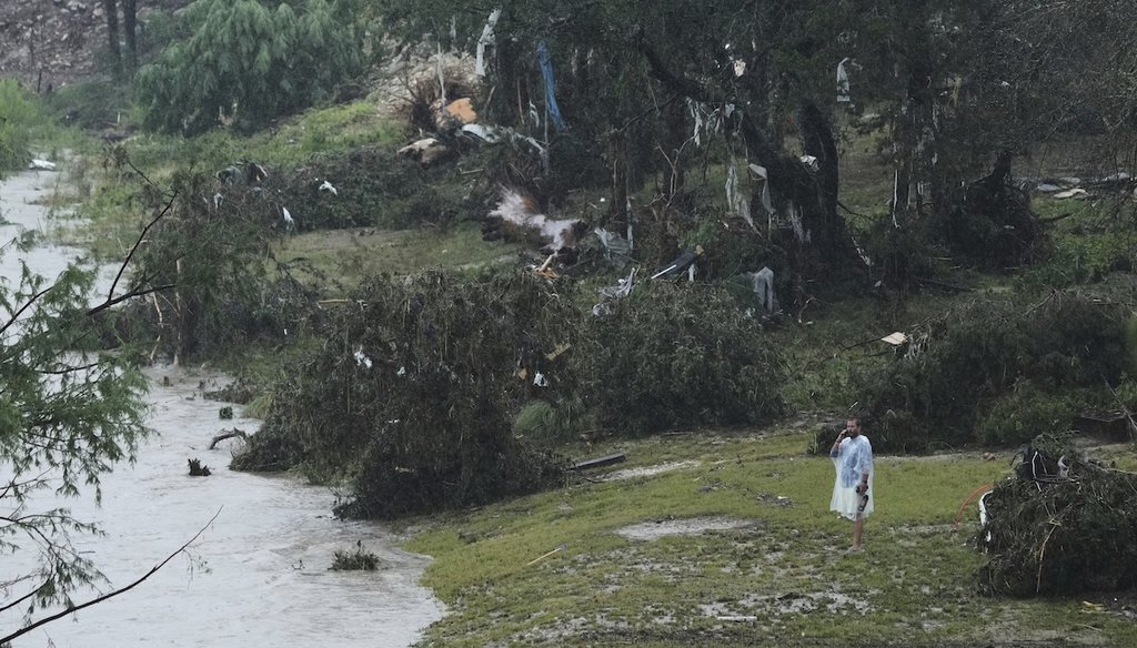 A man surveys damage left by a raging Guadalupe River, Friday, July 4, 2025, in Kerrville, Texas. (AP)