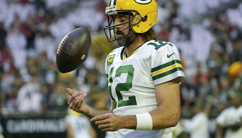 Aaron Rodgers warms up ahead of a game, Oct. 28 2021. (AP)