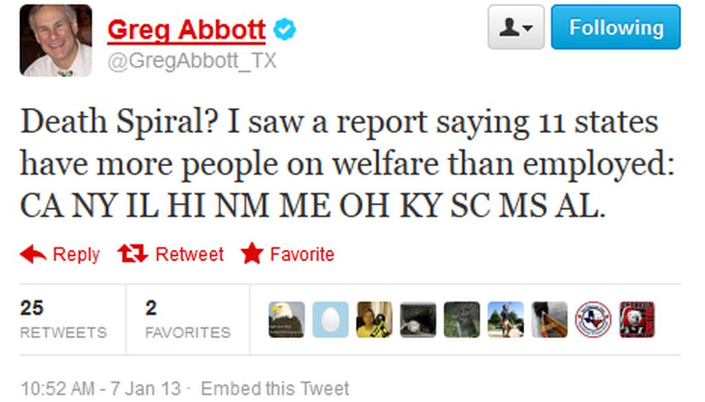 Texas' attorney general tweeted about the claim on Jan. 7, 2013.