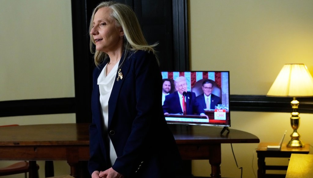 Virginia Gov. Abigail Spanberger listens to President Donald Trump's State of the Union address, Feb. 24, 2026, in Williamsburg, Va. (AP)