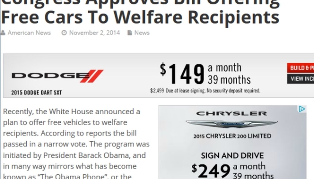 This web article from American News is based on a fictitious story, notwithstanding its 83,000 Facebook likes so far.
