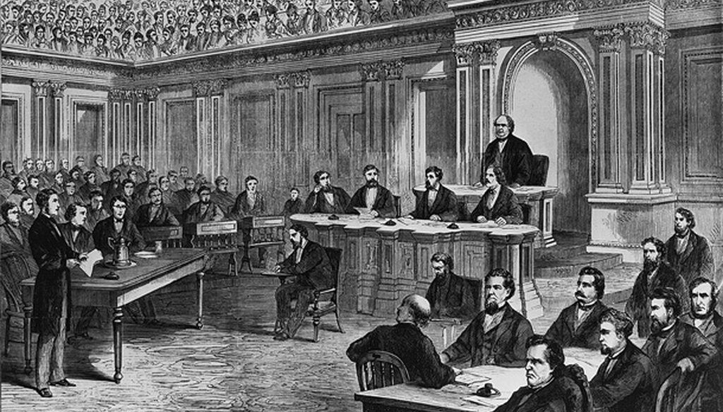 The impeachment trial of President Andrew Johnson in 1868.