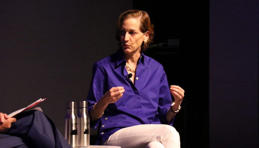 Anne Applebaum, a Pulitzer Prize-winning historian and journalist who has written for The Atlantic and The Washington Post, discusses fact-checking and disinformation at GlobalFact 9 in Oslo, Norway, on Thursday, June 23. (Angela Trajanoski/Poynter)