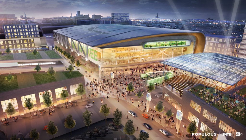This is a rendering of an arena and entertainment complex that is proposed to replace the BMO Harris Bradley Center in Milwaukee. 