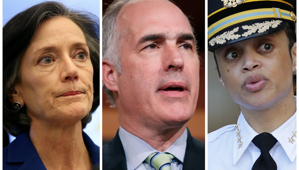 From left to right: Val Arkoosh, Montgomery County Commissioners Chair. U.S. Sen. Bob Casey, Democrat from Pennsylvania. Philadelphia Police Commissioner Danielle Outlaw.