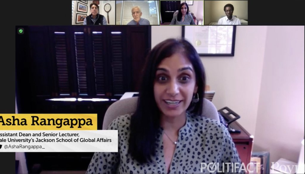 Former FBI special agent and legal and national security analyst for CNN Asha Rangappa discusses “The Truth of Trump” Sept. 27, 2022, at PolitiFact’s United Facts of America conference. PolitiFact Senior Correspondent Jon Greenberg moderated.