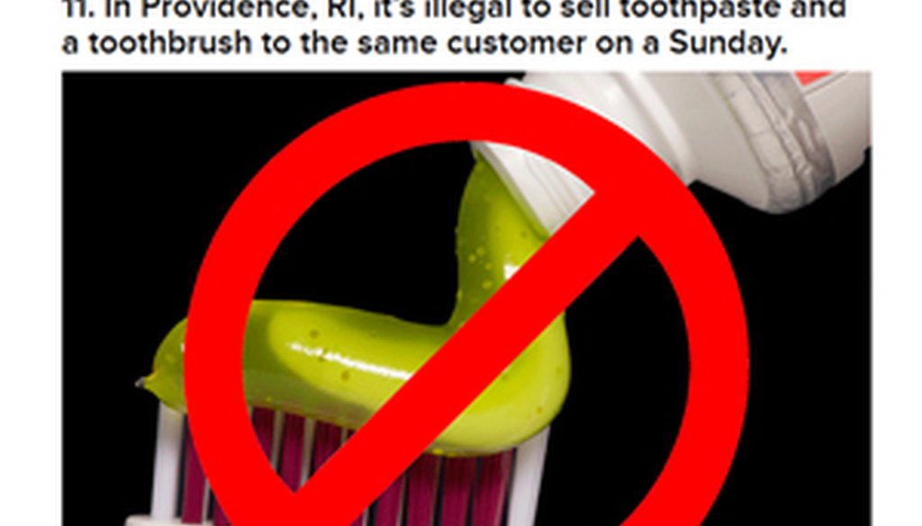 Screen capture taken July 19, 2013 of BuzzFeed claim about toothbrush-toothpaste sales ban in Providence, R.I.