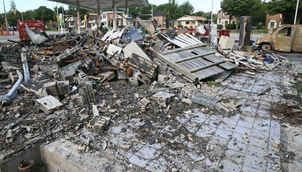 A BP gas station was destroyed in an arson fire during unrest in the Sherman Park neighborhood in Milwaukee following the fatal shooting of a man by Milwaukee police on Aug. 13, 2016. (Mike Sears photo)