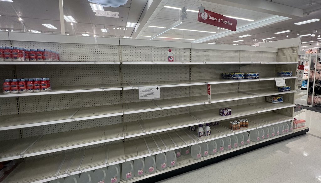 View of empty shelves at a Target as a baby formula shortage hits the USA as a recall due to contamination at Abbott Nutrition in February hits consumers on May 13, 2022 in Gainesville, Virginia. (AP)