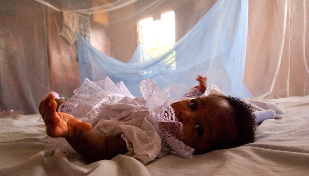 An infant surrounded by malaria bed net in Ghana. (World Bank)
