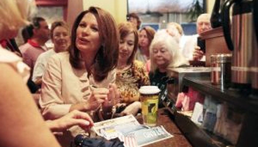 Republican presidential candidate Michele Bachmann greets supporters at the Calistoga Bakery Cafe in Naples, Fla., during a Sunshine State swing. (AP Photo/Naples Daily News)