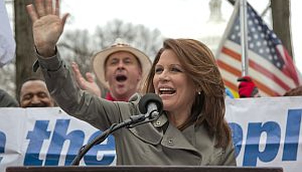 Rep. Michele Bachmann spoke at a tea party rally at the Capitol on Thursday.
