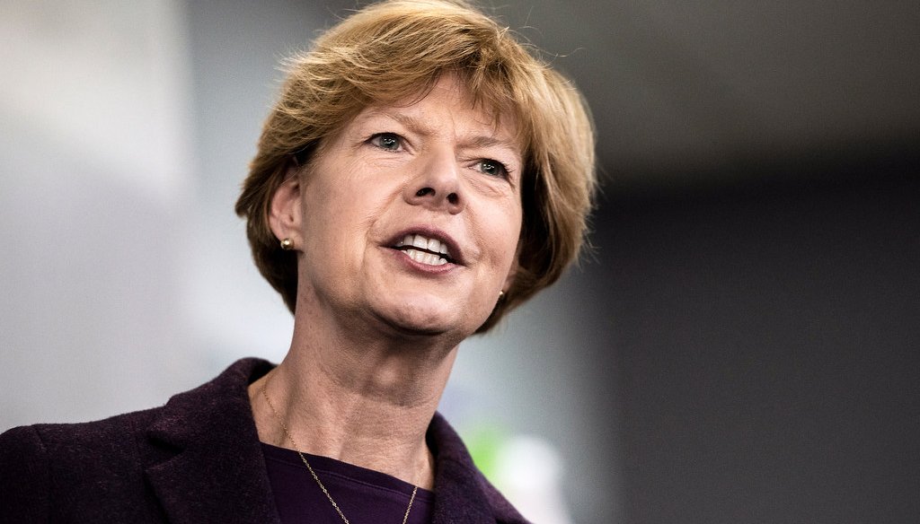 U.S. Sen. Tammy Baldwin, D-Wis., addresses supporters and workers at the Democratic Party of Rock County office in downtown Janesville, Wis.  (File photo)