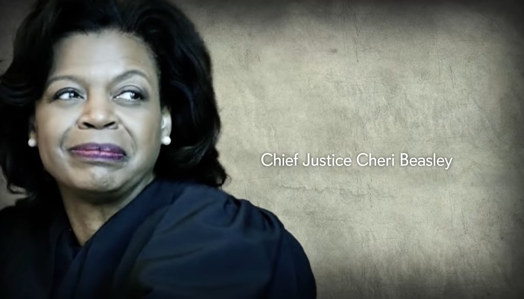 The National Republican Senatorial Committee has shown this image of U.S. Senate candidate Cheri Beasley, former chief justice of the state Supreme Court, in attack ads against her.