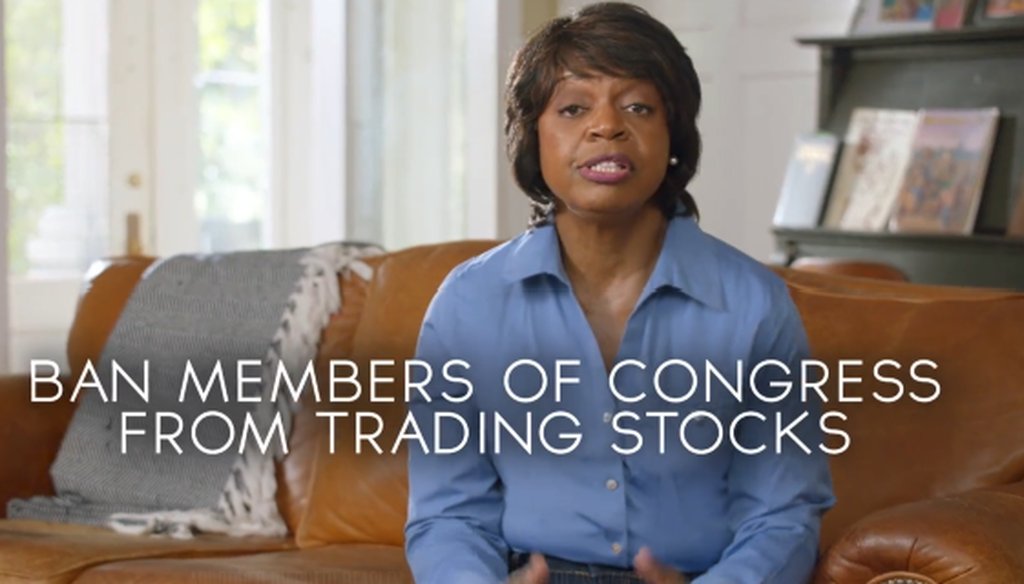 Cheri Beasley, a Democratic U.S. Senate candidate in North Carolina, says in a campaign ad that she wants to ban members of Congress from trading stocks. (screenshot)