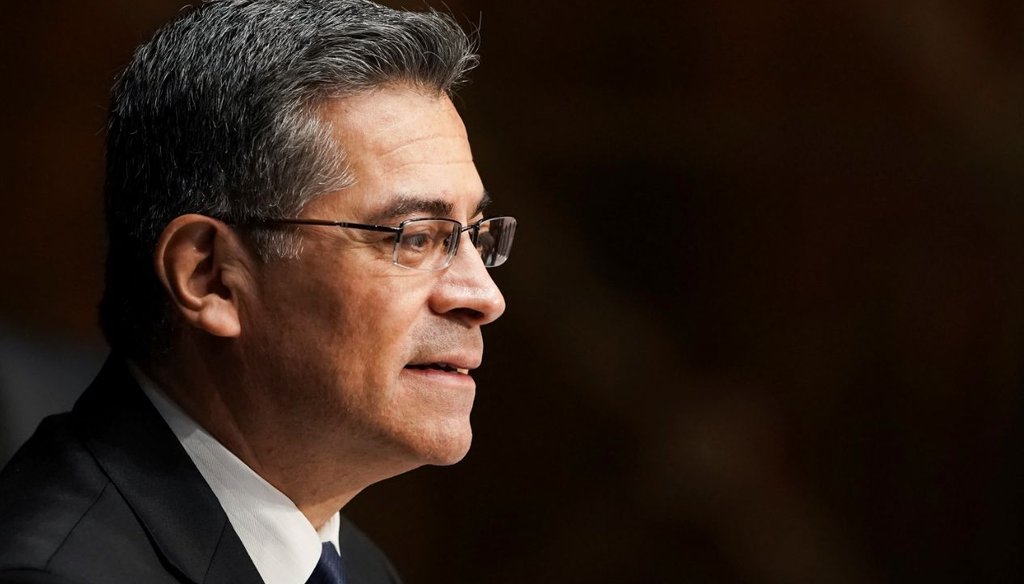 Xavier Becerra testifies during a Senate Finance Committee hearing on his nomination to be secretary of health and human services on Feb. 24, 2021. (AP)