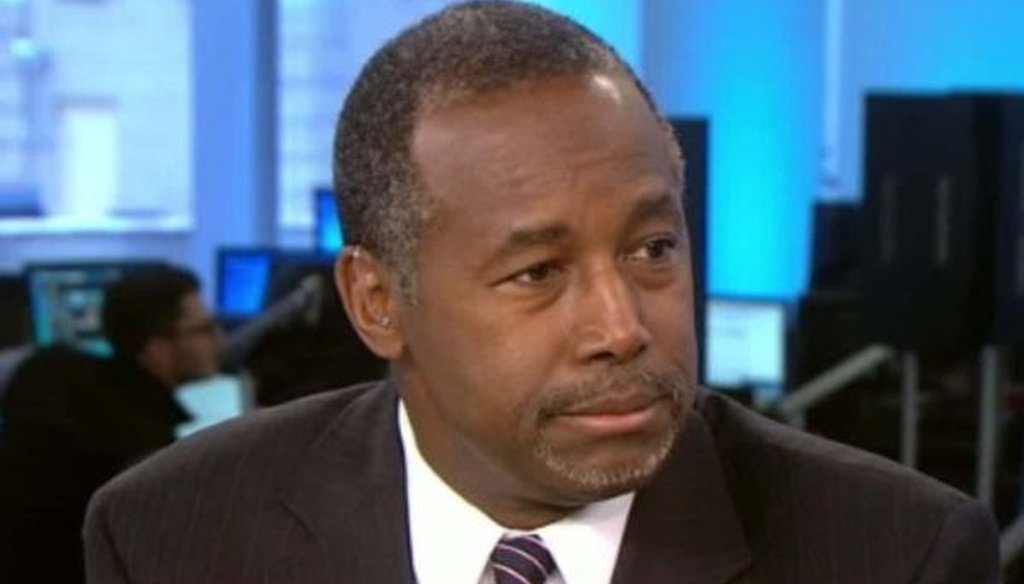Republican presidential candidate Ben Carson is interviewed by CNN's Wolf Blitzer on Oct. 8, 2015.