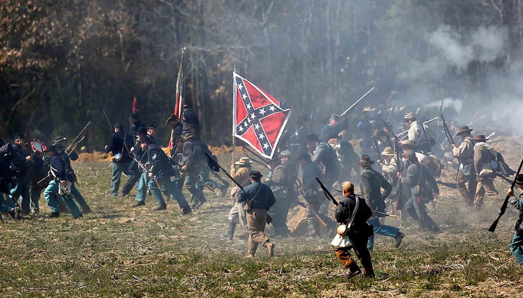 Civil War re-enactors battle during the 150th anniversary of the Battle of Bentonville on March, 21, 2015 in Four Oaks, N.C. News & Observer photo.