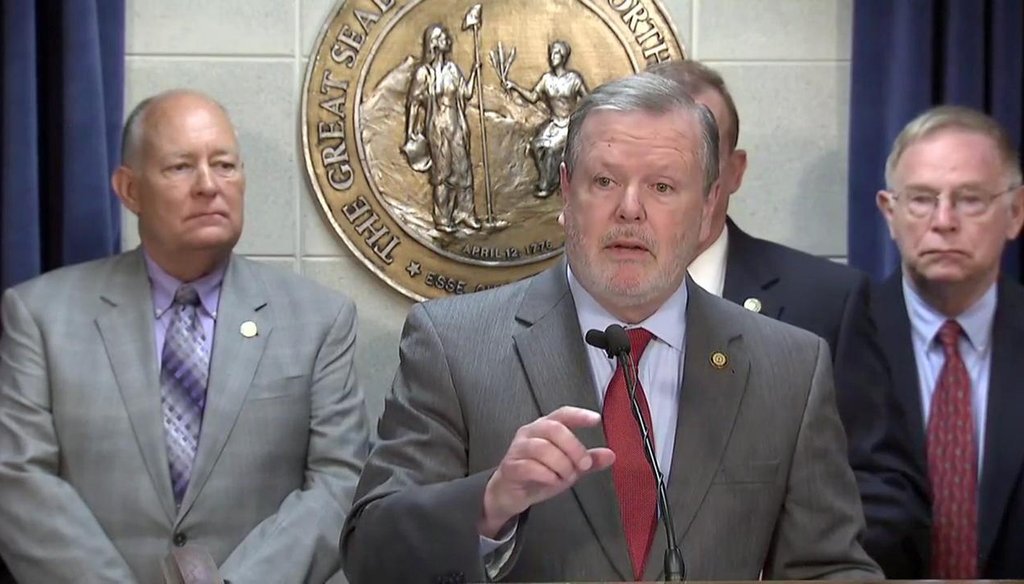 North Carolina Senate leader Phil Berger speaks at a press conference in Raleigh, NC.
