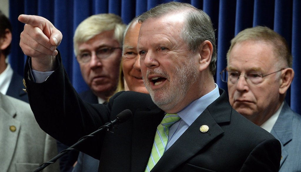 NC state Sen. Phil Berger acknowledges a question from a reporter at the legislature in Raleigh on May 31, 2016. Berger recently accused Gov. Roy Cooper and Josh Stein, the attorney general, of imposing a de-facto moratorium on the death penalty.